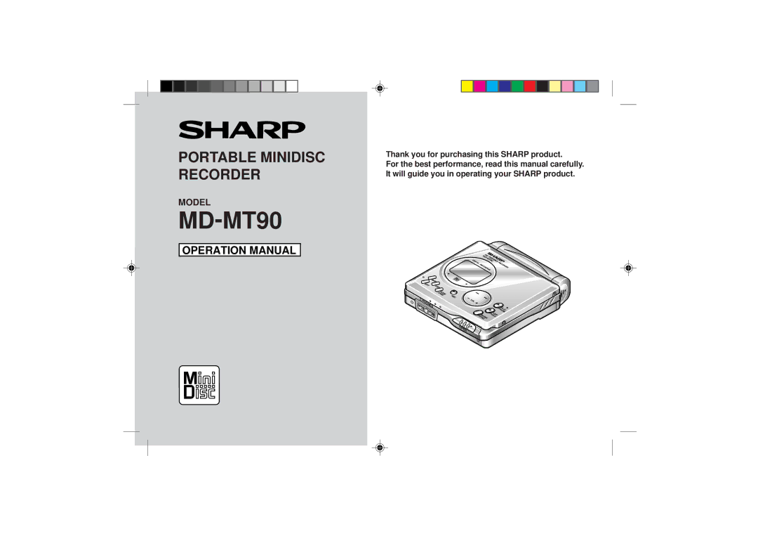 Sharp MD-MT90 operation manual Thank you for purchasing this Sharp product 