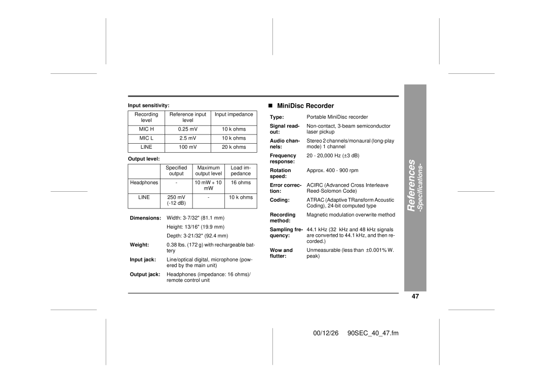 Sharp MD-MT90 operation manual „ MiniDisc Recorder 