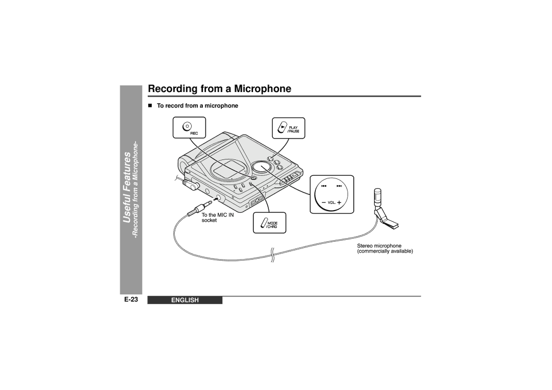 Sharp MD-MT99C operation manual Useful Features -Recording from a Microphone, „ To record from a microphone 