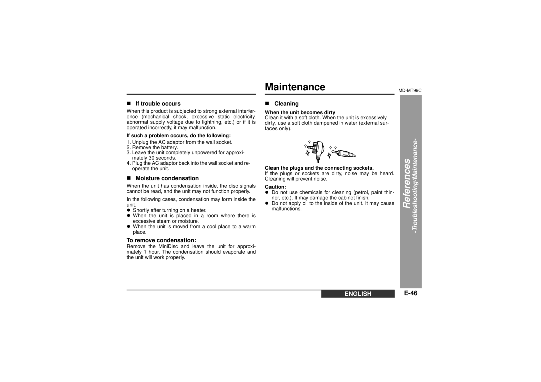 Sharp operation manual MaintenanceMD-MT99C, References 