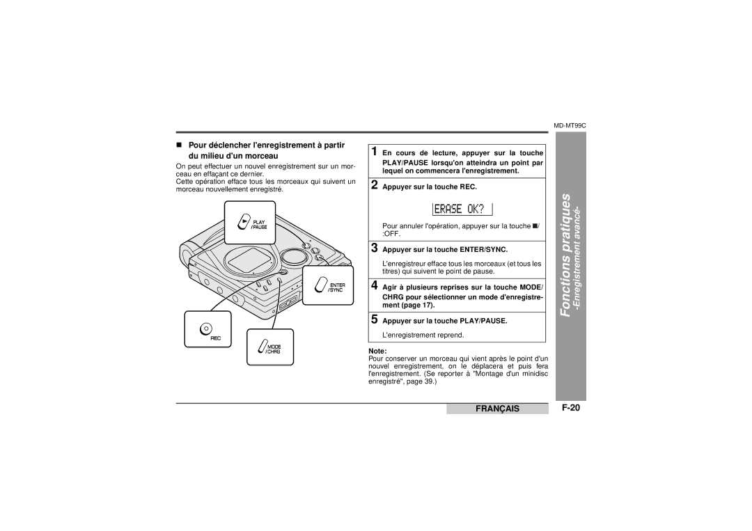 Sharp MD-MT99C operation manual En cours de lecture, appuyer sur la touche 