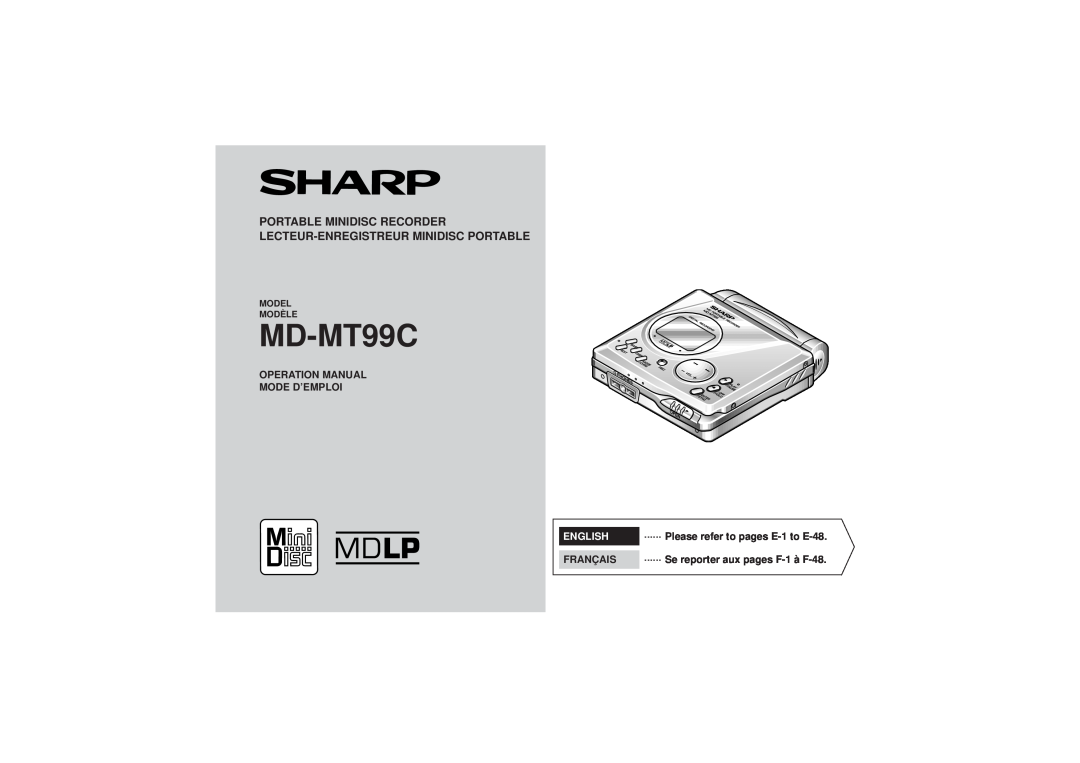 Sharp MD-MT99C operation manual Portable Minidisc Recorder, Lecteur-Enregistreurminidisc Portable 