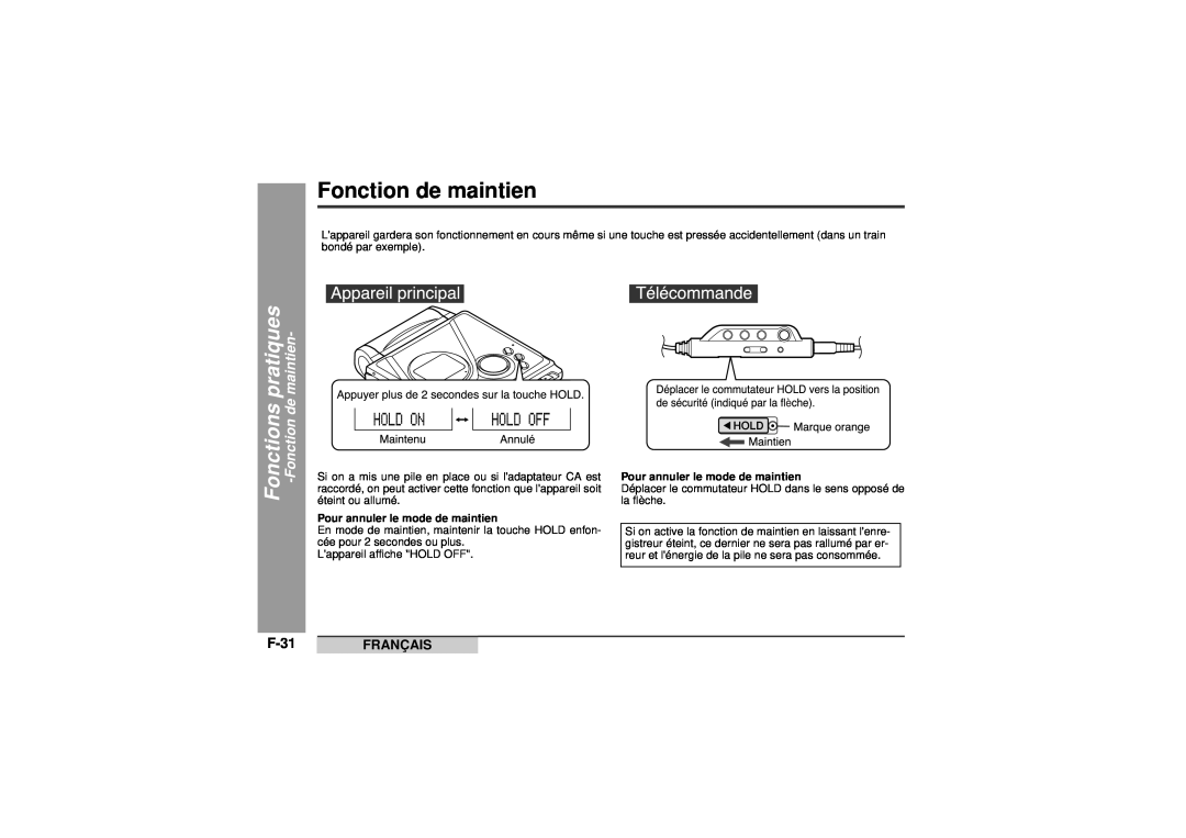 Sharp MD-MT99C operation manual Fonction de maintien, pratiques, Fonctions, Fonctionde, F-31, Français 