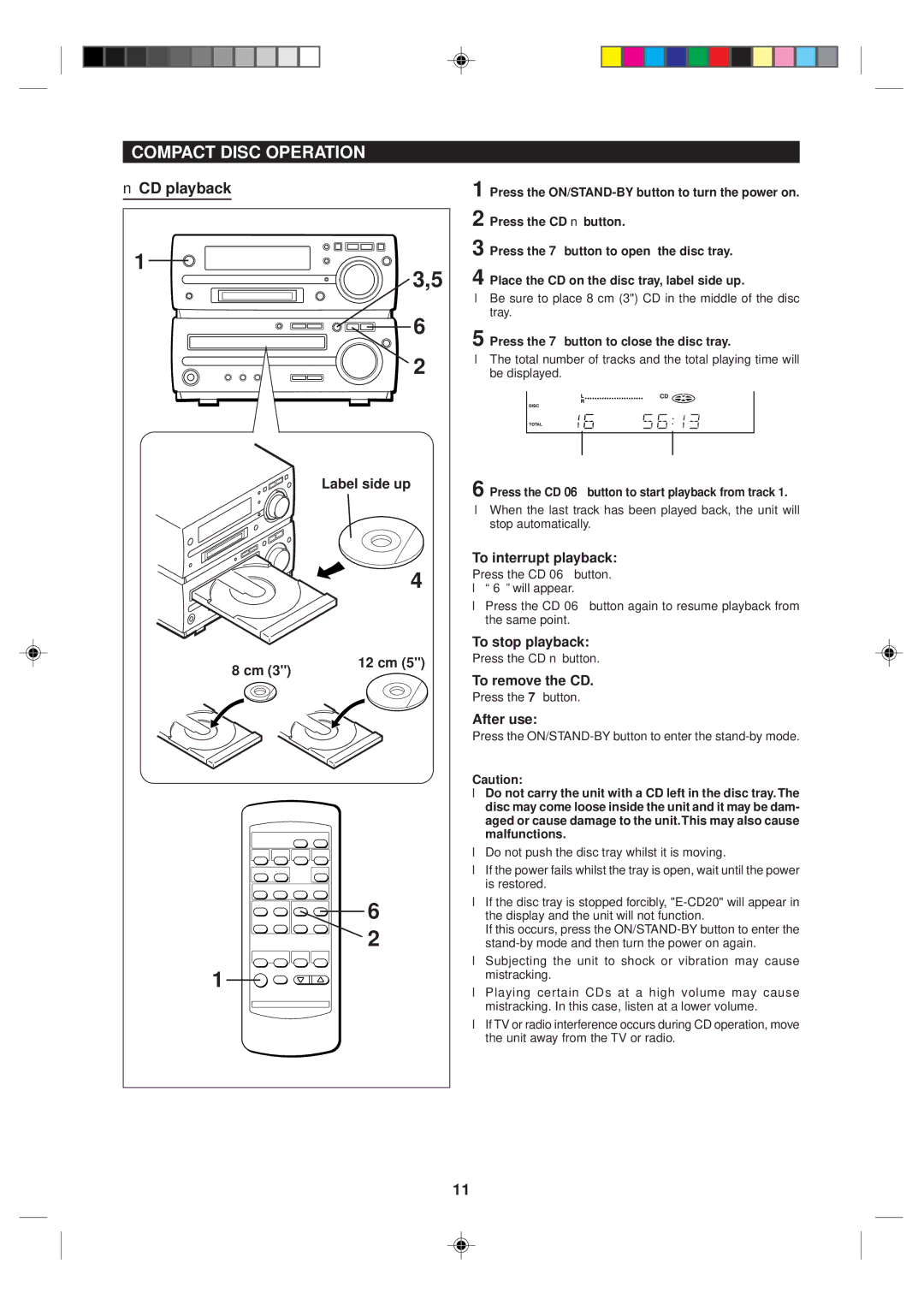 Sharp MD-MX10H operation manual Compact Disc Operation, CD playback 