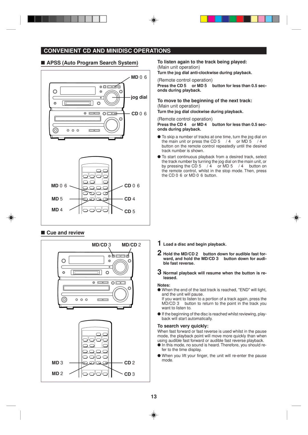 Sharp MD-MX10H Convenient CD and Minidisc Operations, Apss Auto Program Search System, Cue and review, MD/CD 3 MD/CD 