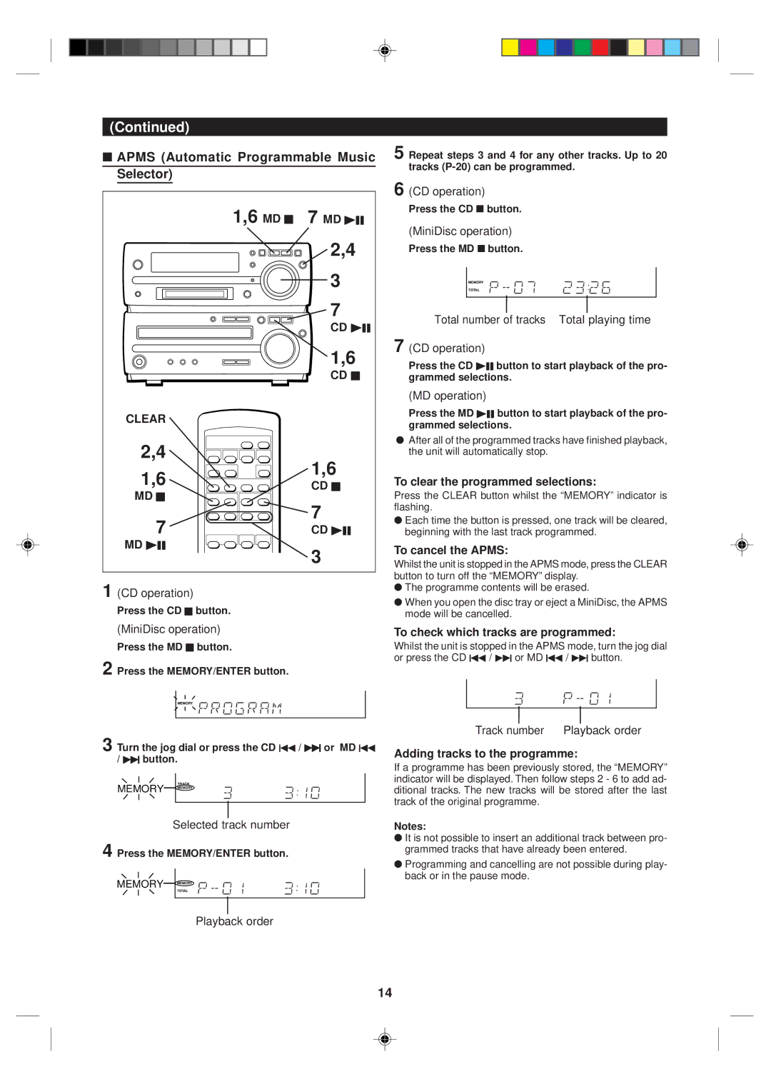 Sharp MD-MX10H operation manual Apms Automatic Programmable Music Selector, Cd H, Clear CD H MD H 