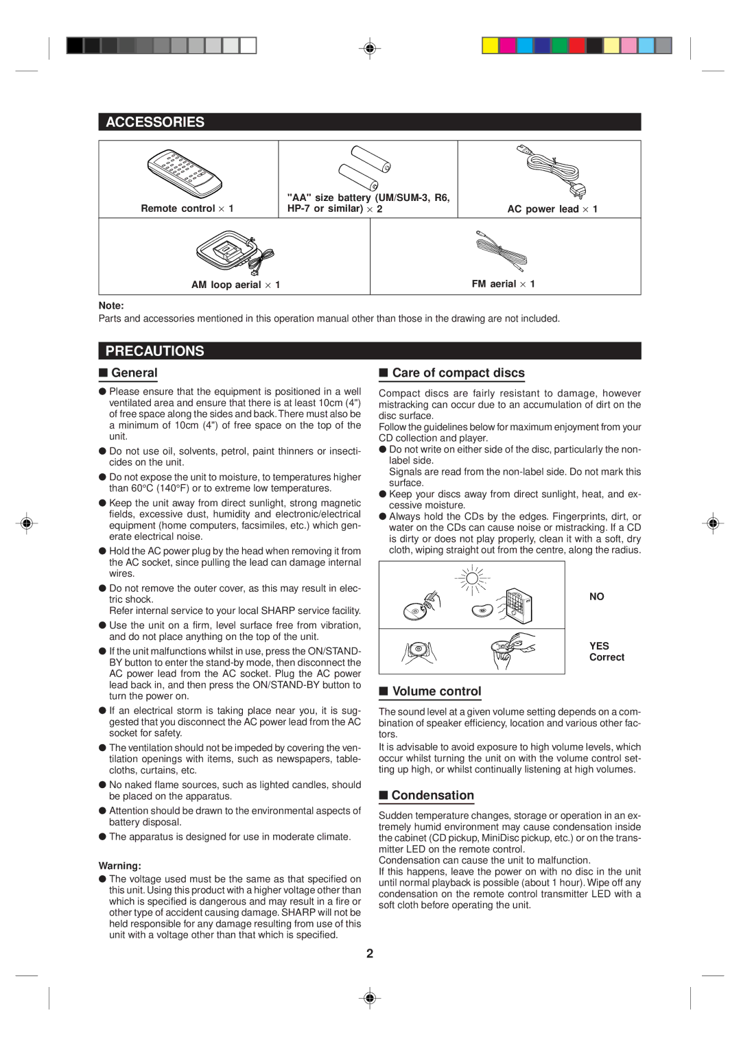 Sharp MD-MX10H operation manual Accessories, Precautions 