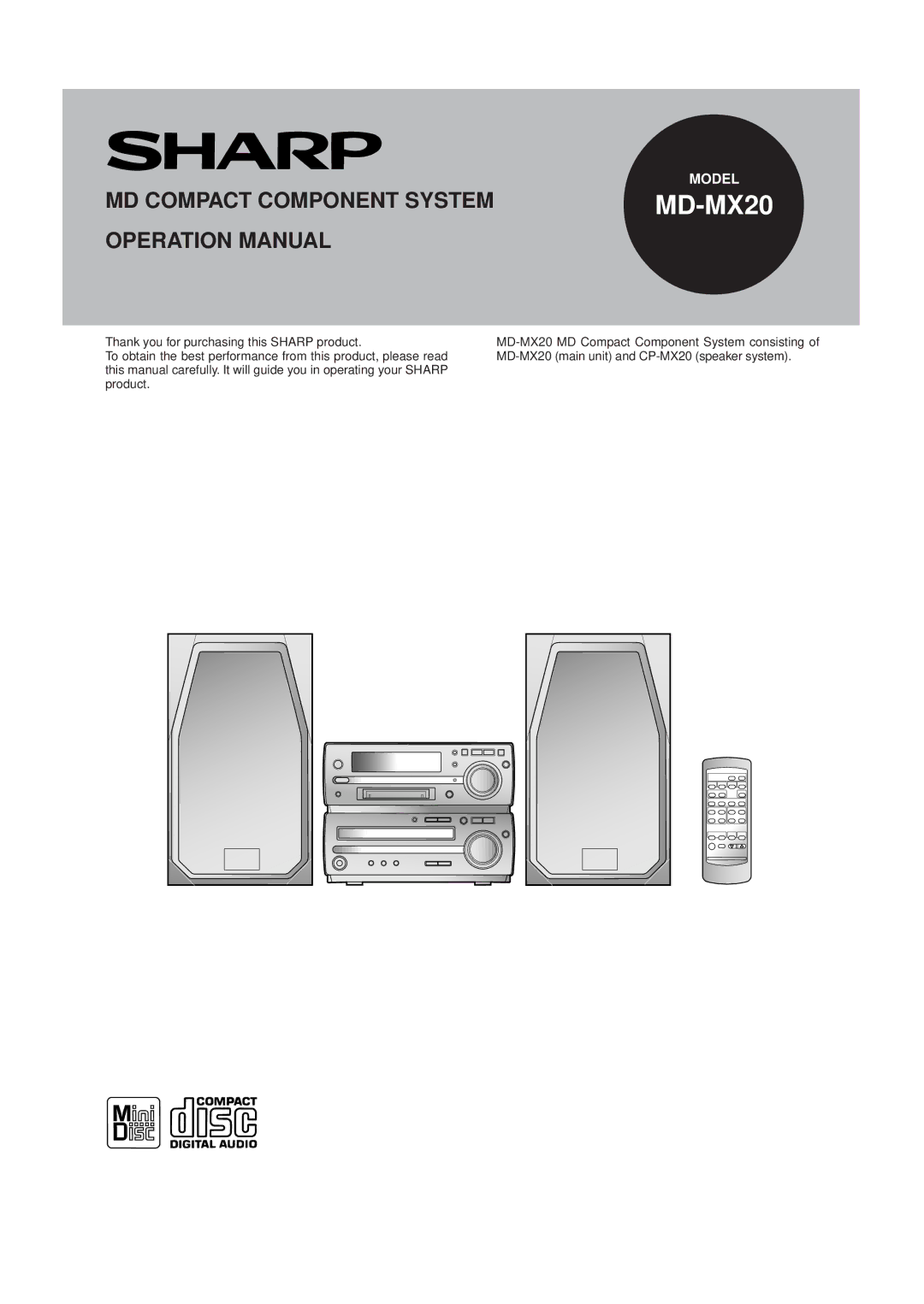 Sharp MD-MX20 operation manual 