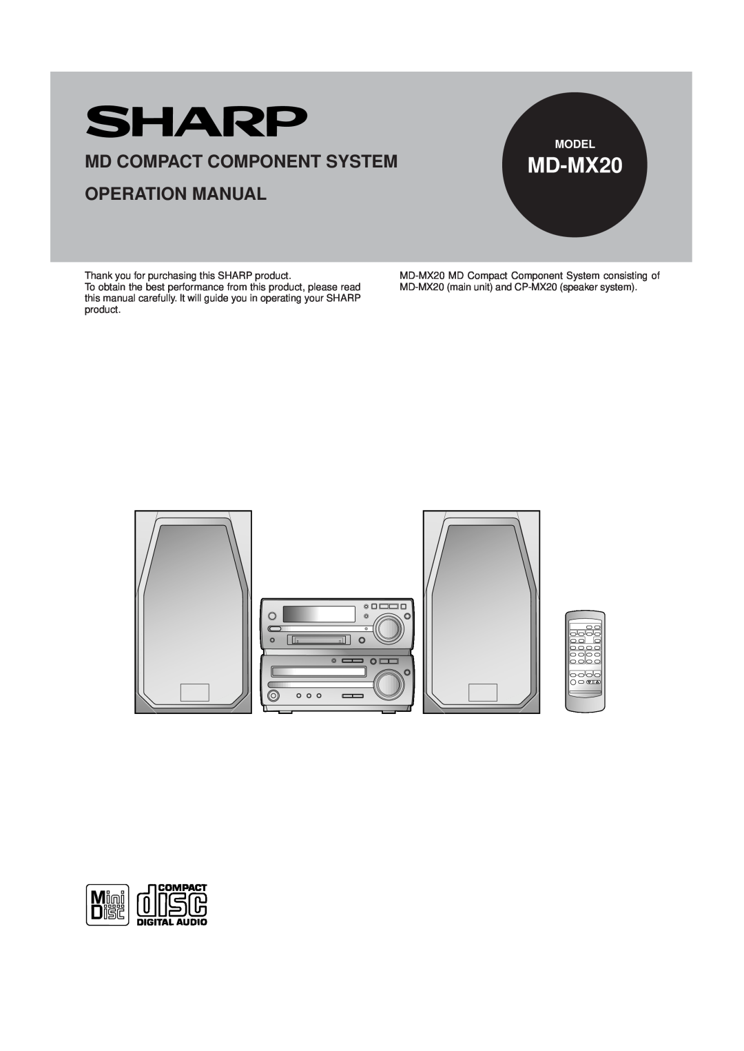 Sharp MD-MX20 operation manual Model 