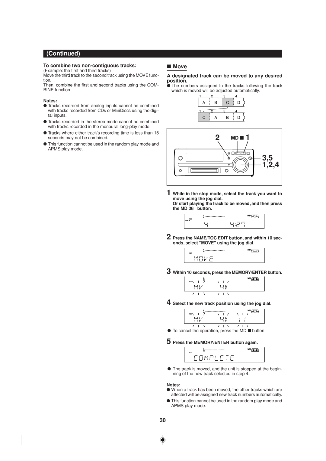 Sharp MD-MX30 MD operation manual Move, Designated track can be moved to any desired position 