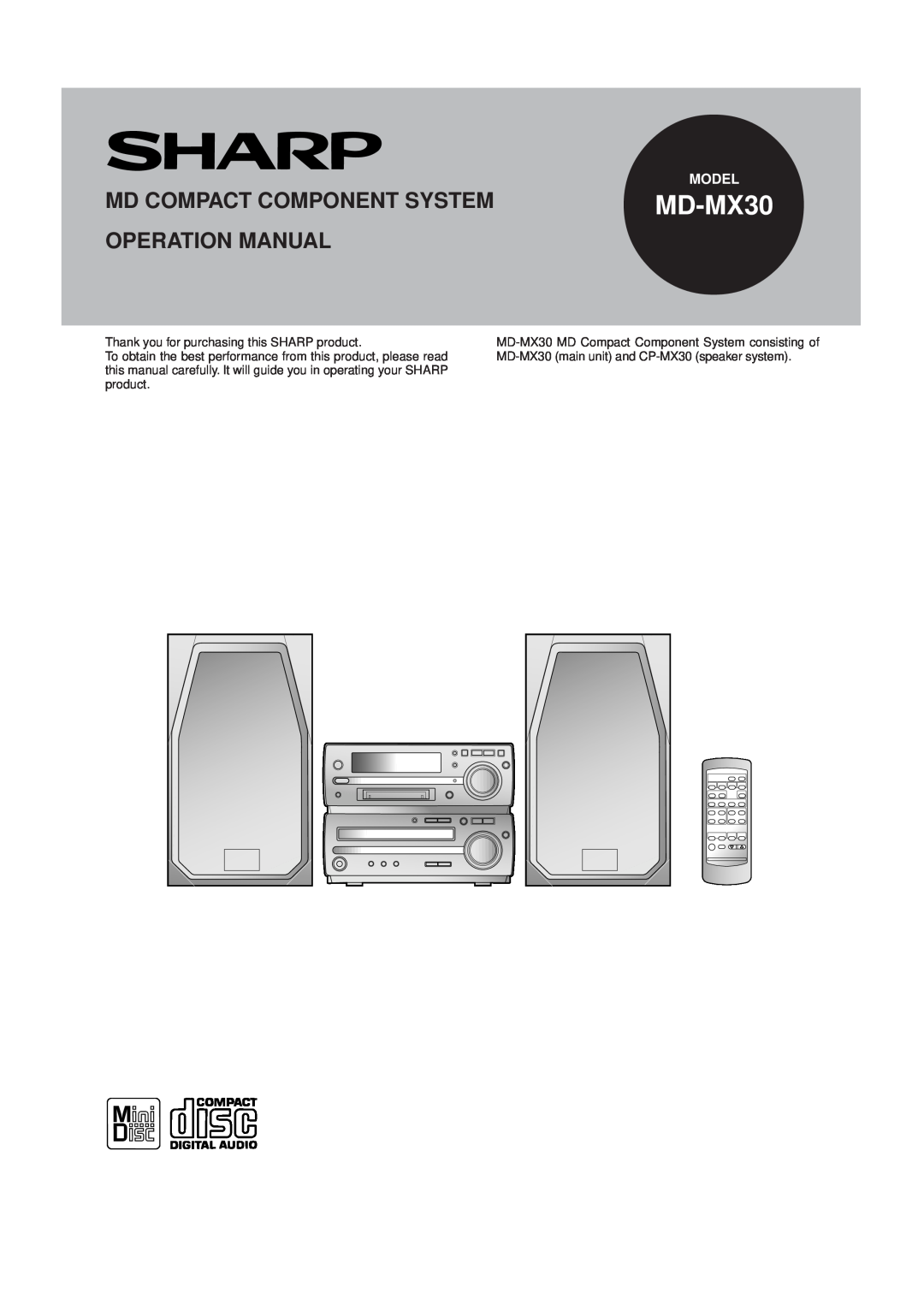 Sharp MD-MX30 operation manual Model 
