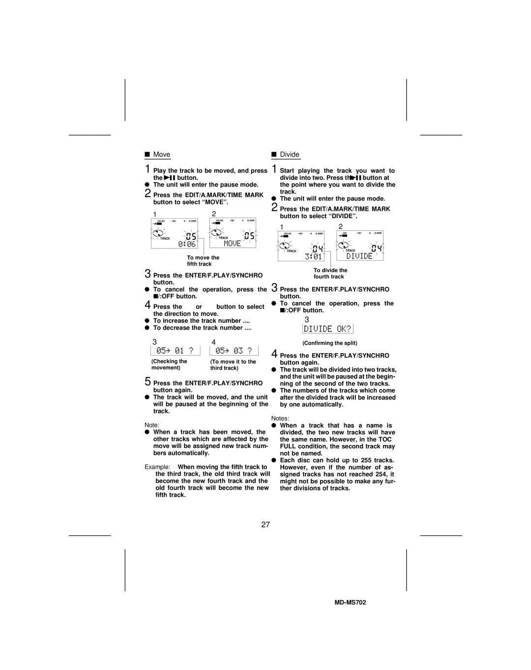 Sharp MD-R2, MD-MS702 operation manual Move, Divide 