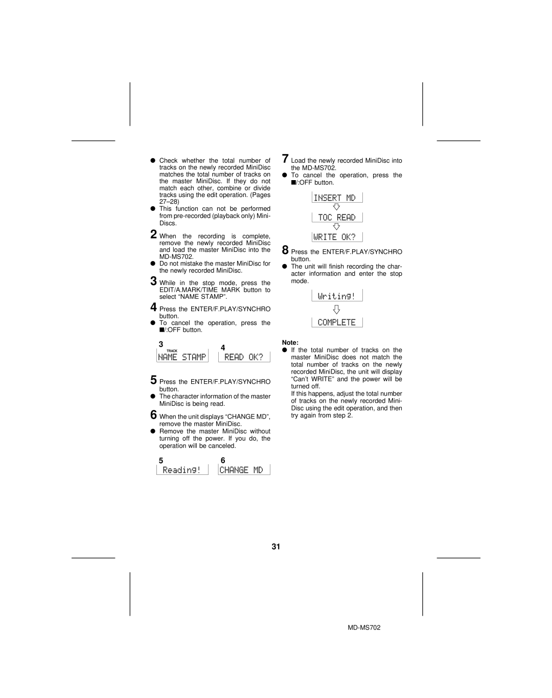 Sharp MD-R2, MD-MS702 operation manual 