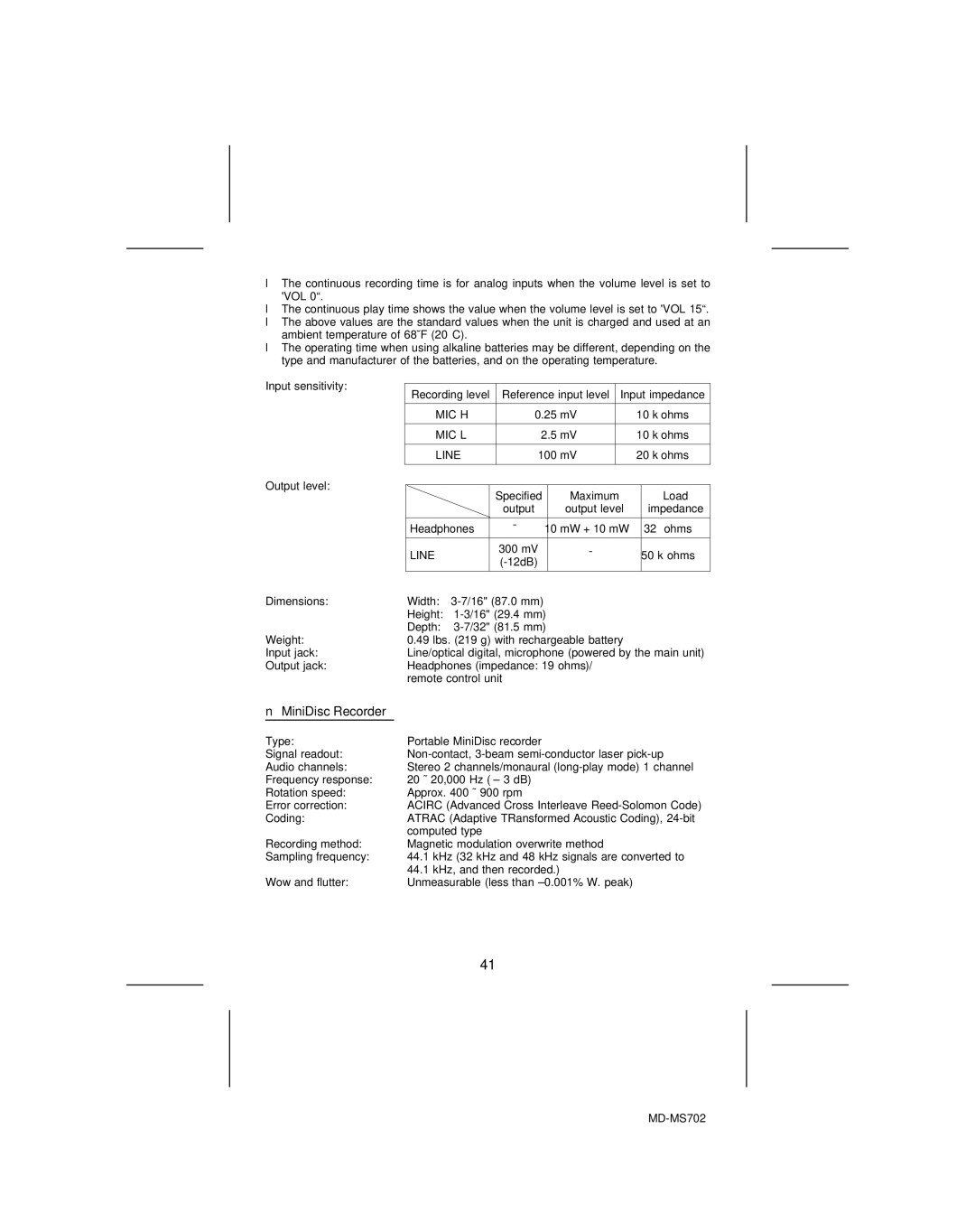 Sharp MD-R2, MD-MS702 operation manual MiniDisc Recorder 