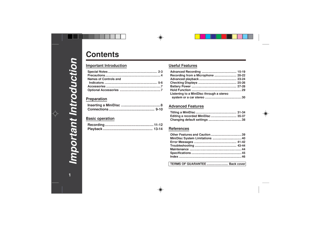 Sharp MD-SR50H operation manual Contents, Connections, Recording, Playback 