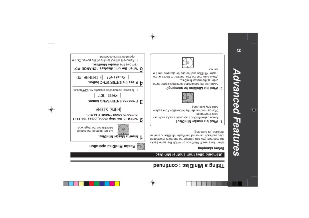 Sharp MD-SR50H operation manual Advanced, 334, Stamping titles from another MiniDisc 