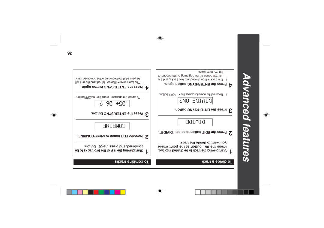 Sharp MD-SR50H operation manual To divide a track, To combine tracks 