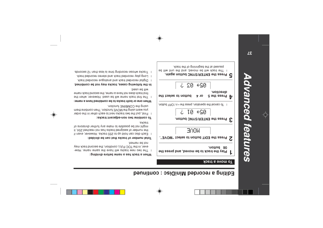 Sharp MD-SR50H operation manual 378, To move a track 