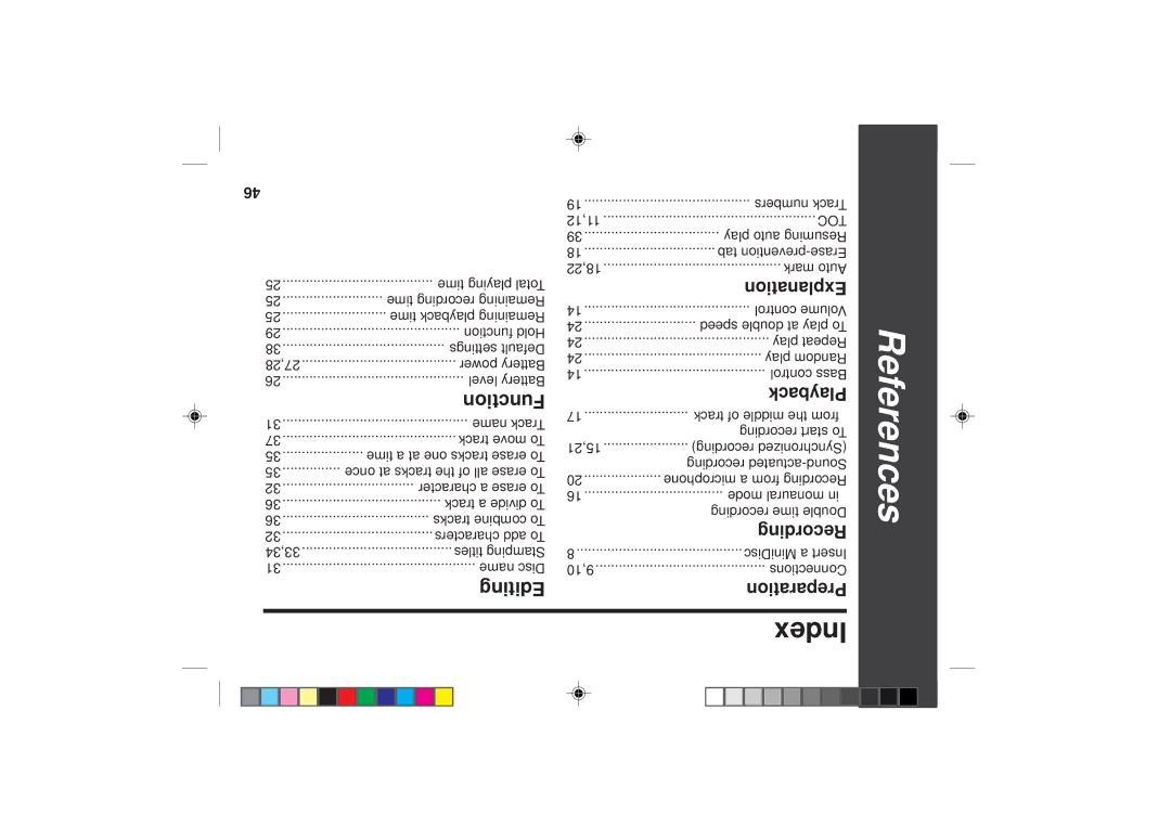 Sharp MD-SR50H operation manual Index, Recording 