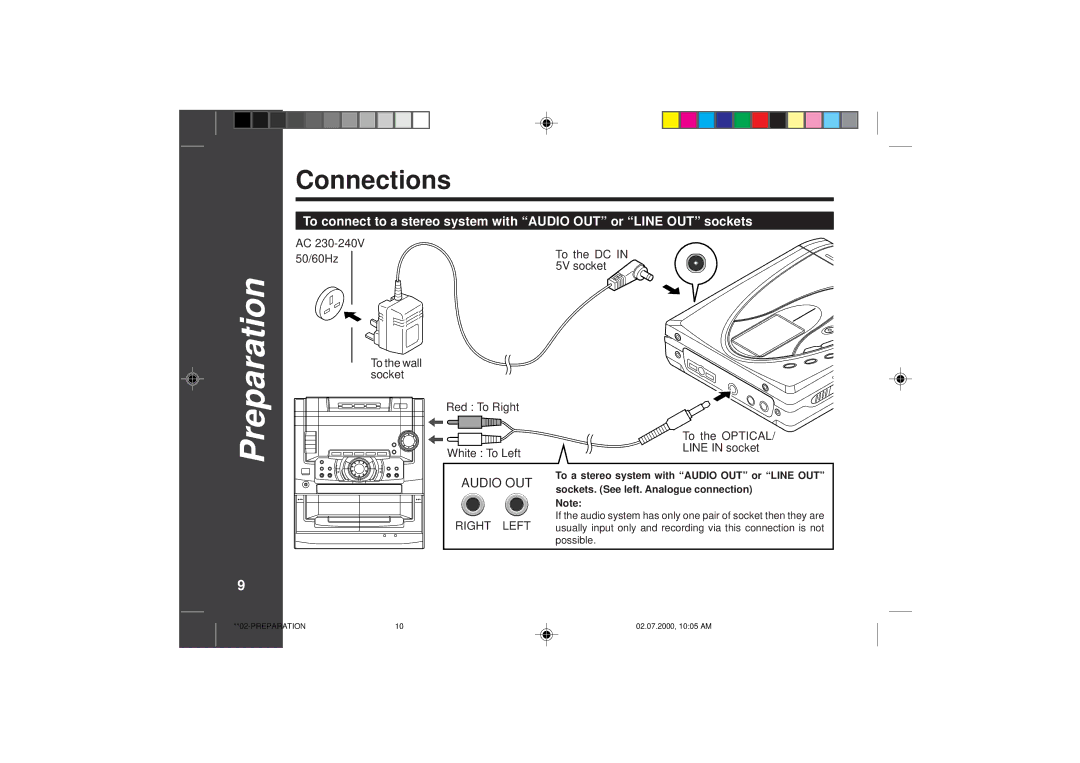 Sharp MD-SR60E operation manual Connections, 910, AC 230-240V 50/60Hz, Red To Right White To Left 