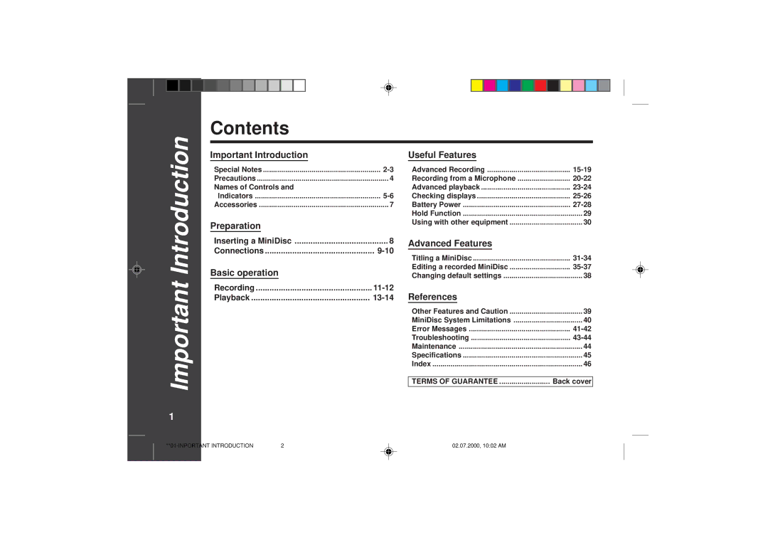 Sharp MD-SR60E operation manual Contents, Connections, Recording, Playback 