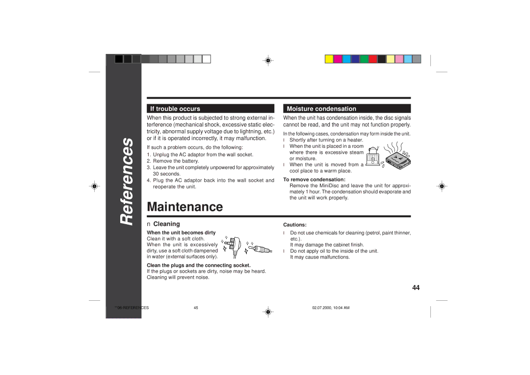 Sharp MD-SR60E operation manual Maintenance, If trouble occurs Moisture condensation, To remove condensation 