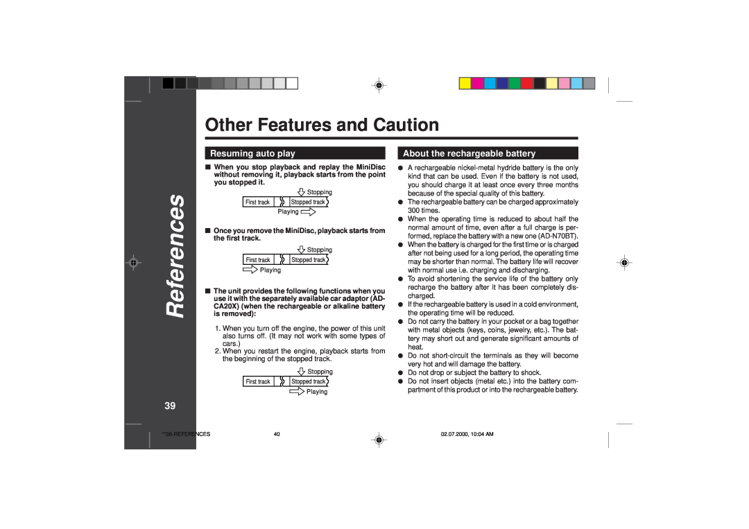 Sharp MD-SR60E operation manual References, Other Features and Caution, 3940 