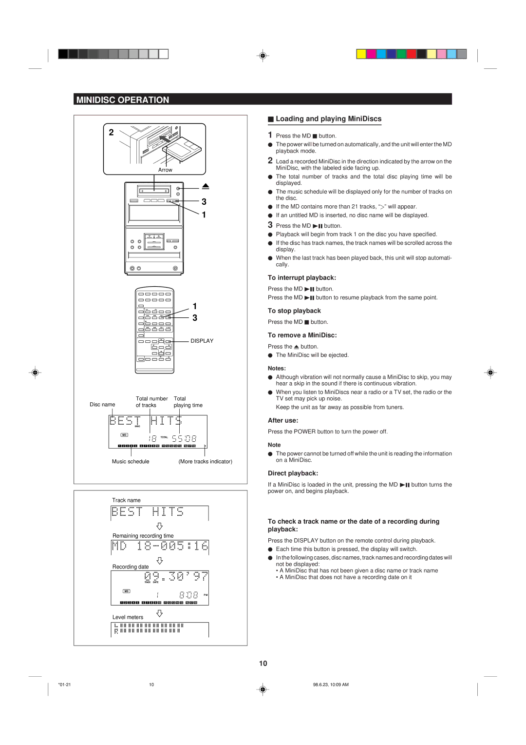 Sharp MD X5 operation manual Minidisc Operation, Loading and playing MiniDiscs, To remove a MiniDisc 