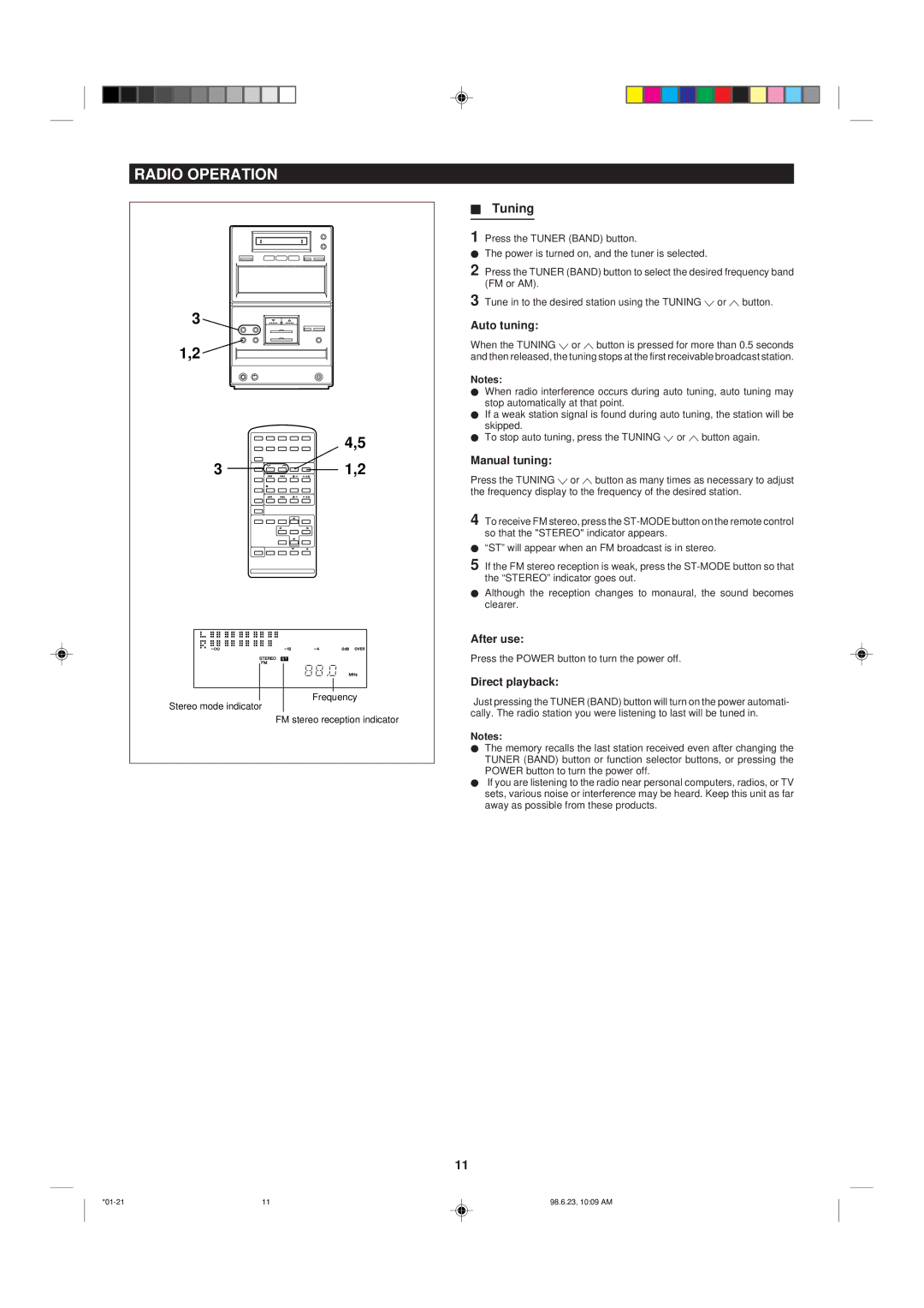 Sharp MD X5 operation manual Radio Operation, Tuning, Auto tuning, Manual tuning 