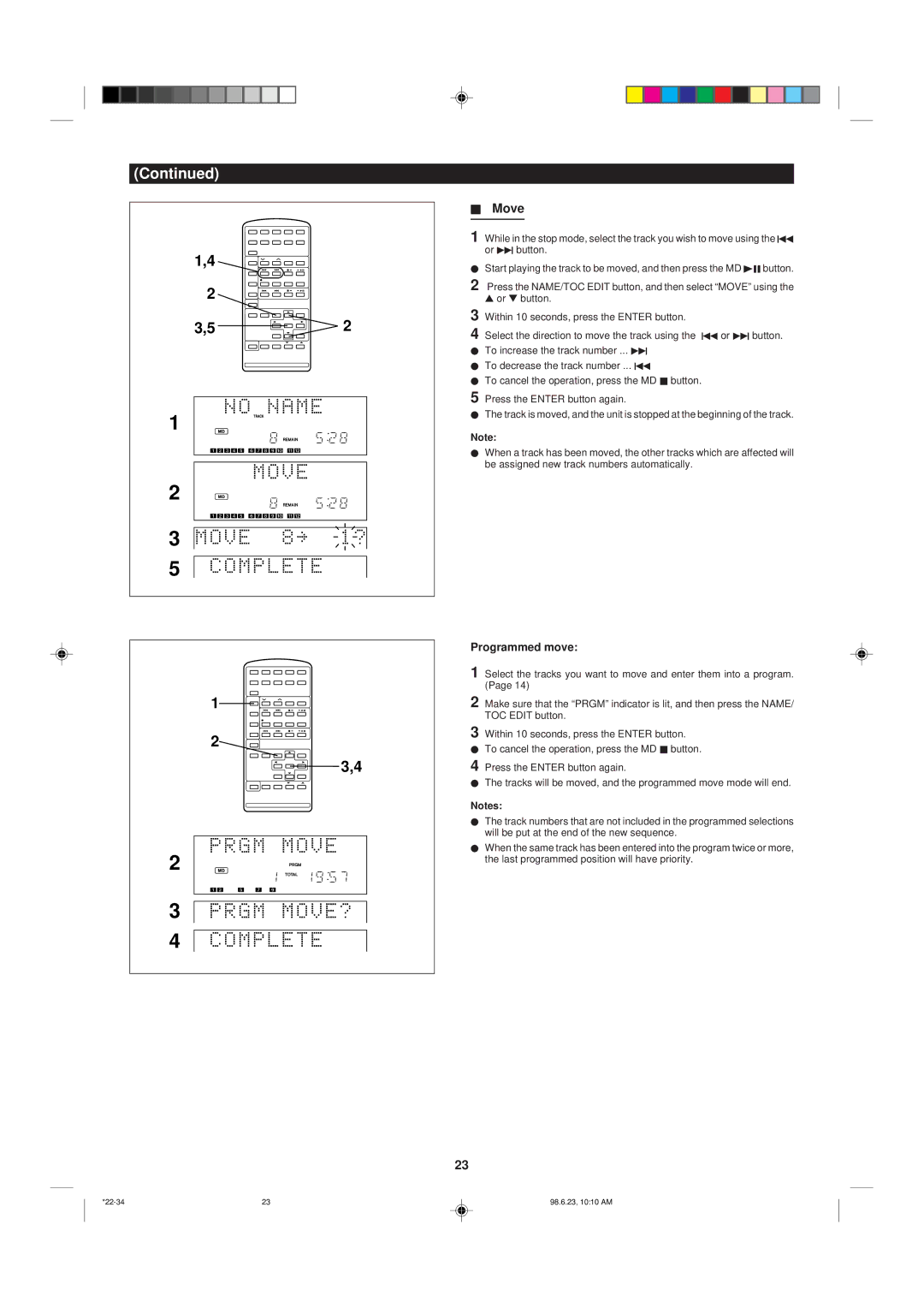 Sharp MD X5 operation manual Move, Programmed move 