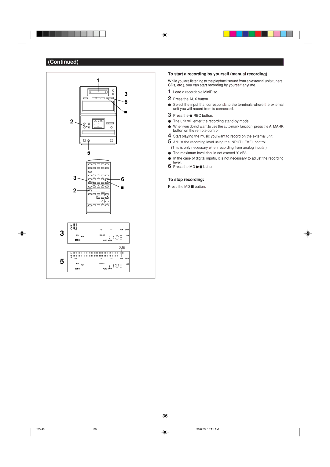 Sharp MD X5 operation manual To start a recording by yourself manual recording 