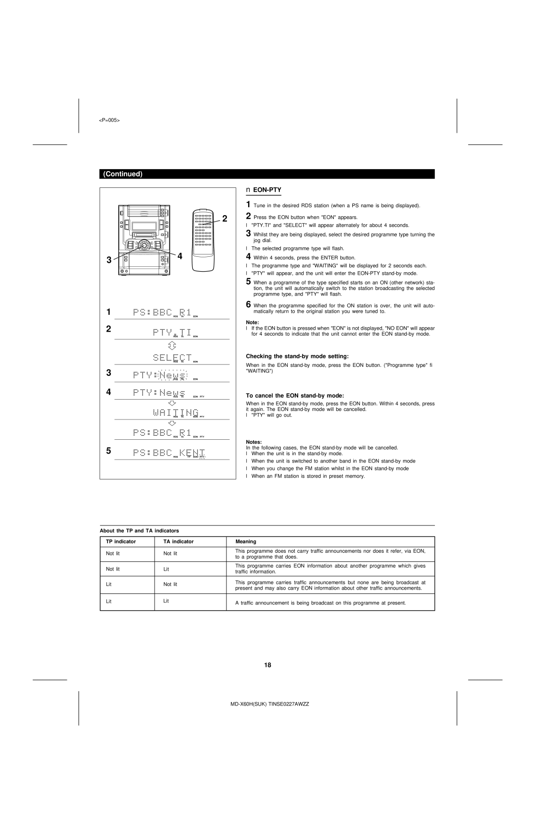 Sharp MD-X60H operation manual Checking the stand-by mode setting, To cancel the EON stand-by mode 