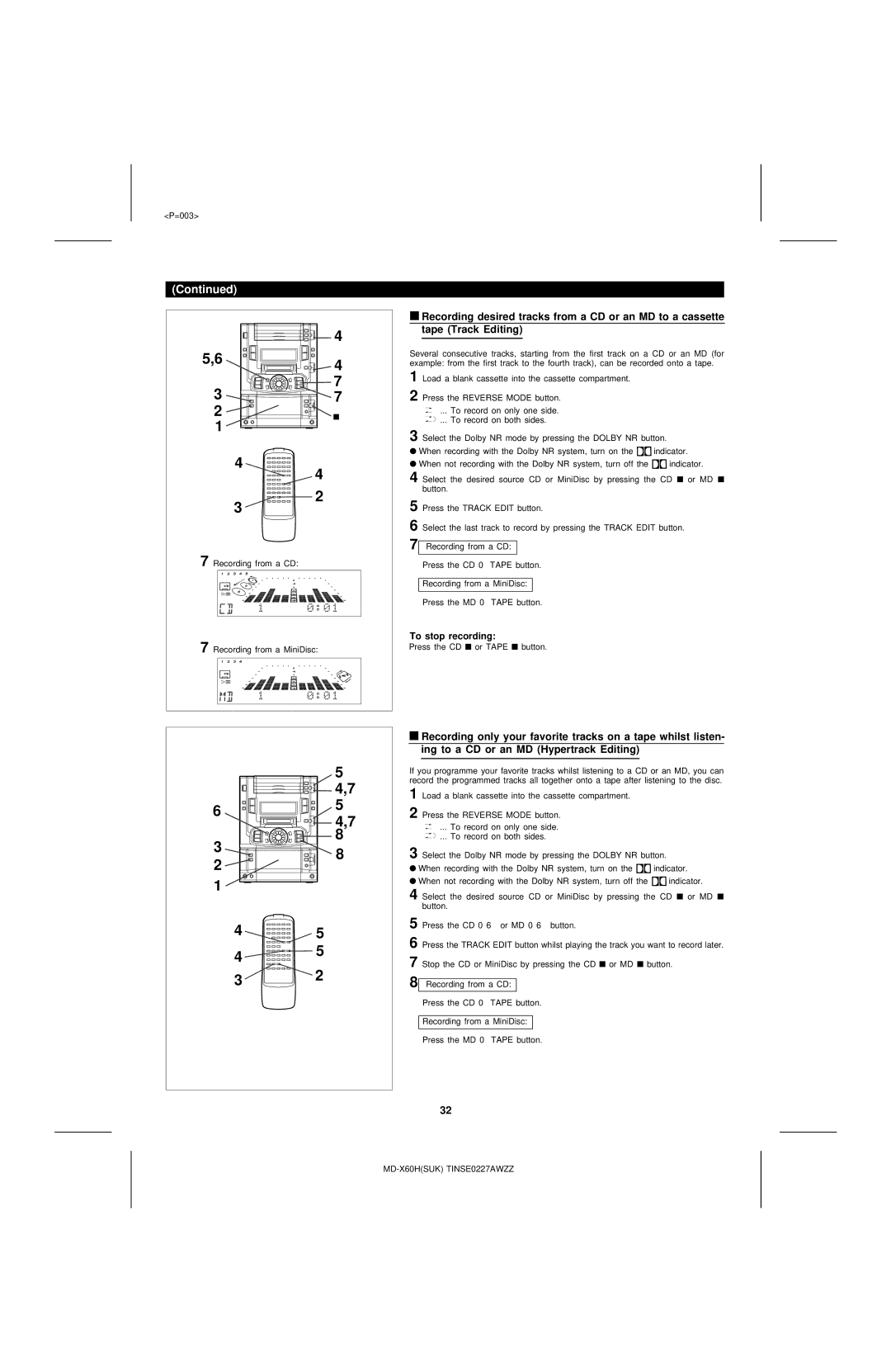 Sharp MD-X60H operation manual =003 Recording from a CD Recording from a MiniDisc 