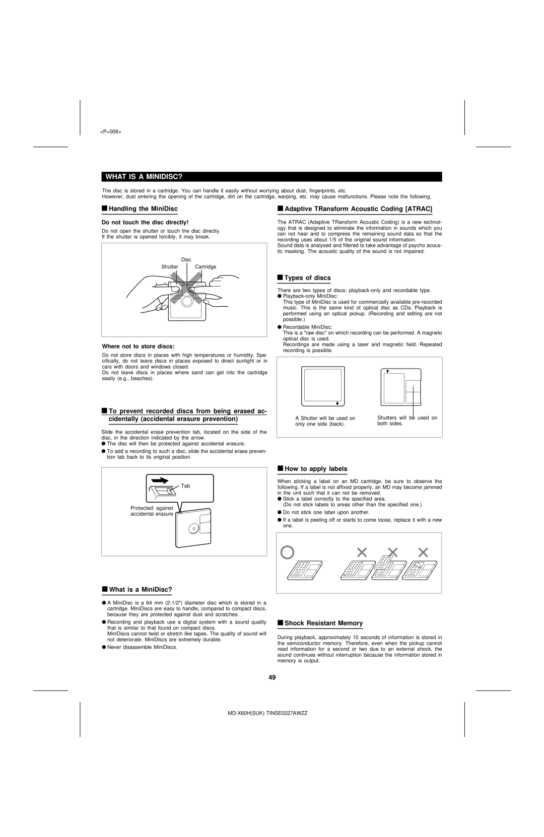 Sharp MD-X60H operation manual What is a MINIDISC? 