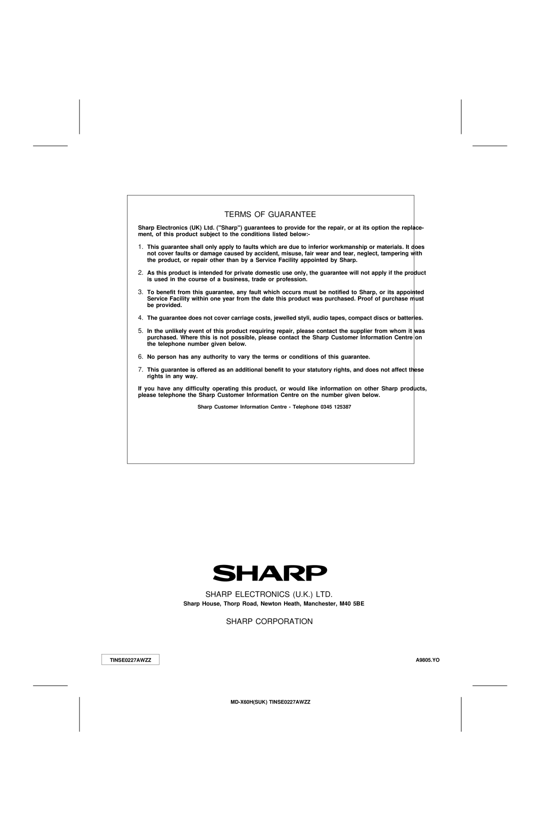 Sharp MD-X60H operation manual Sharp Corporation 