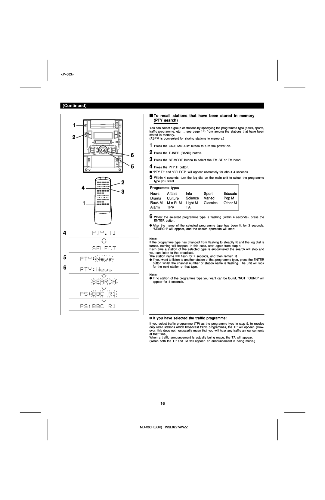 Sharp MD-X60H operation manual Continued 