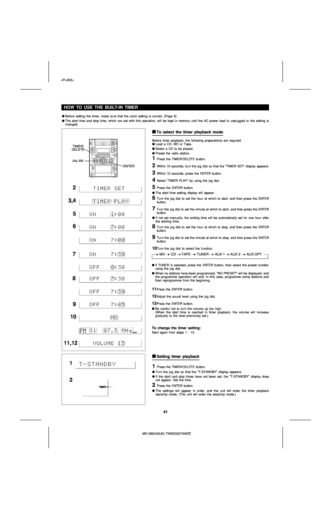 Sharp MD-X60H operation manual 11,12, How To Use The Built-Intimer 