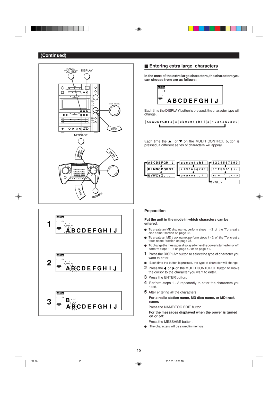 Sharp MD-X8 operation manual Entering extra large characters, Preparation 