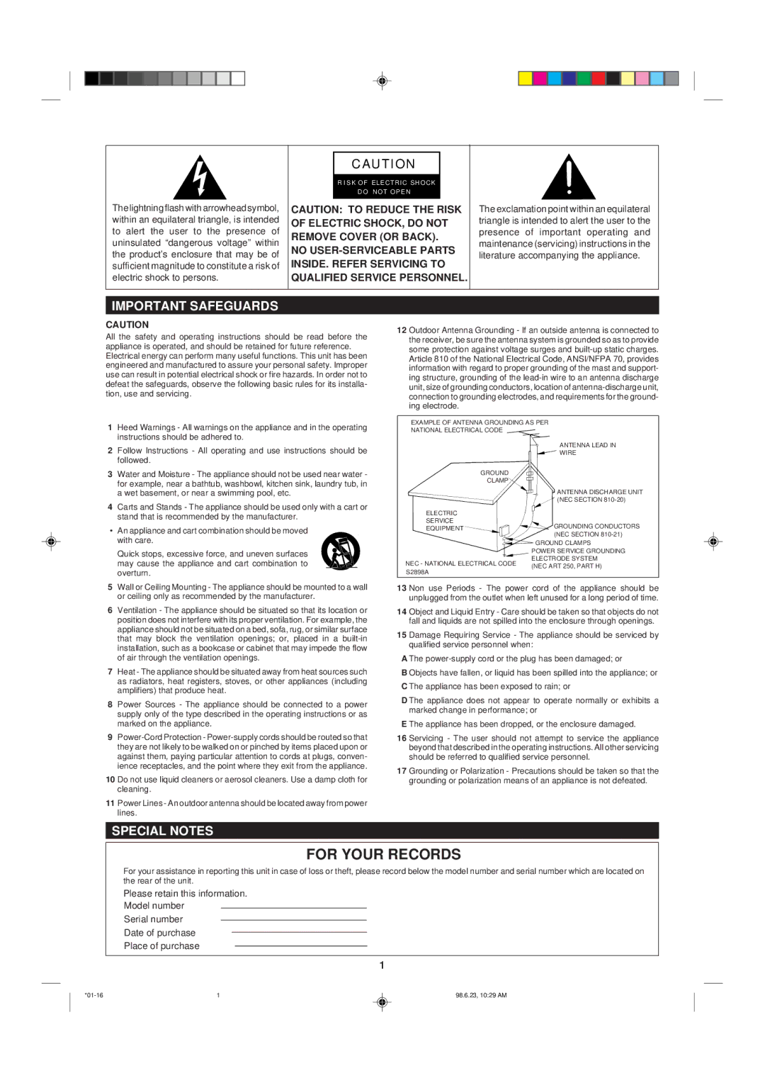 Sharp MD-X8 operation manual Important Safeguards, Special Notes 