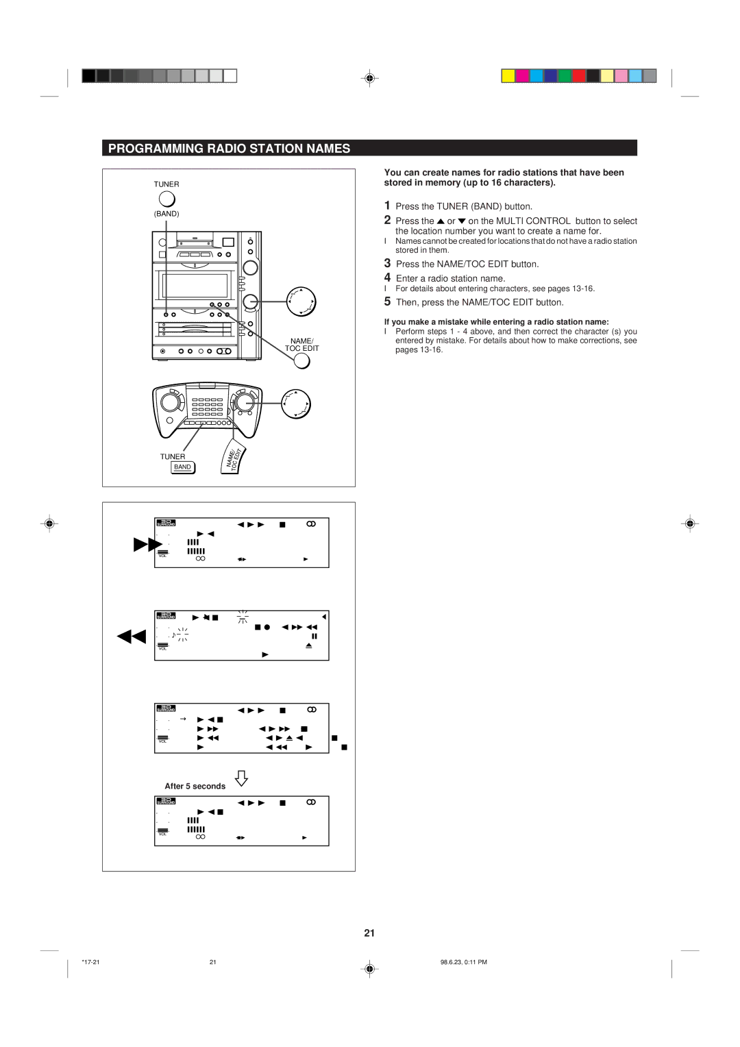 Sharp MD-X8 Programming Radio Station Names, Press the NAME/TOC Edit button Enter a radio station name, Wwwwwwwwwwww 