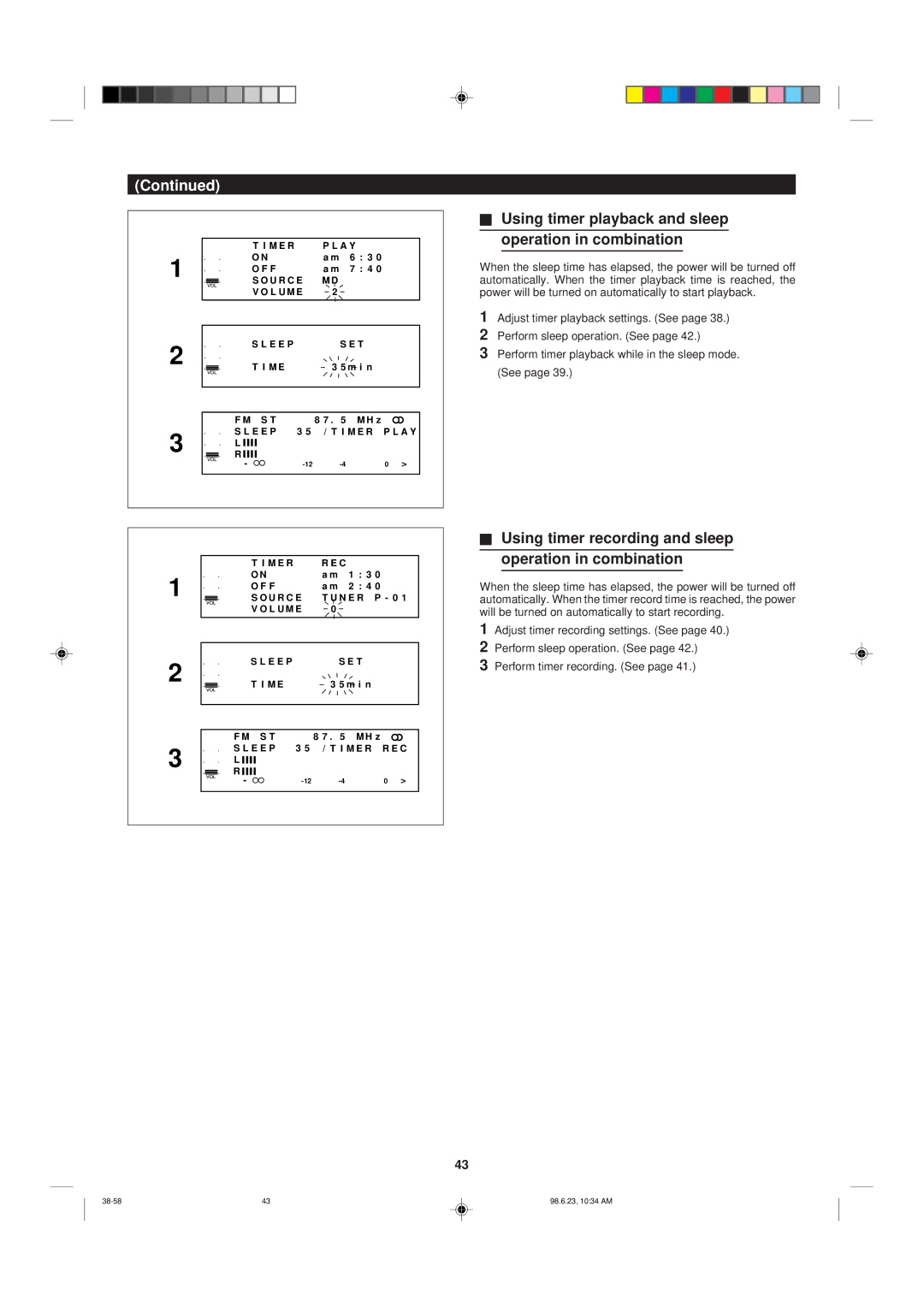 Sharp MD-X8 operation manual Using timer playback and sleep operation in combination 