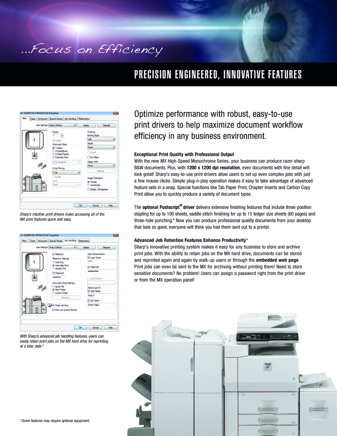 Sharp MFP Series, MX-M753, MX-M623 manual Focus on Efficiency, Exceptional Print Quality with Professional Output 