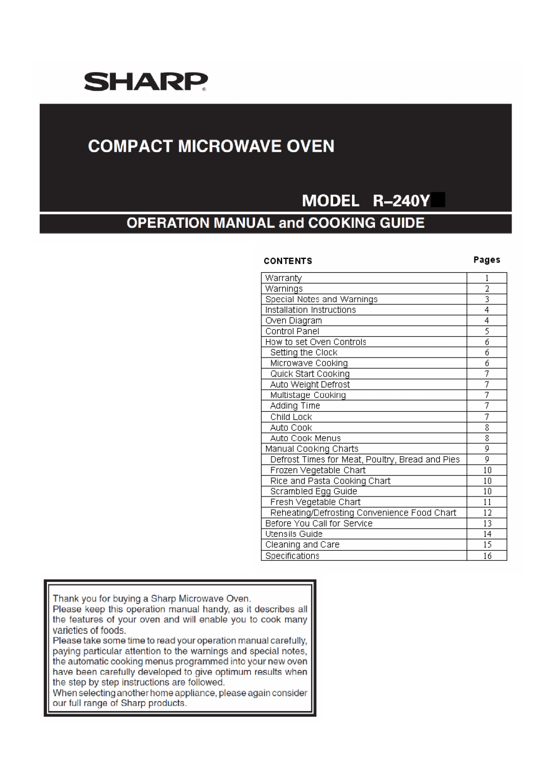 Sharp Microwave Oven manual 