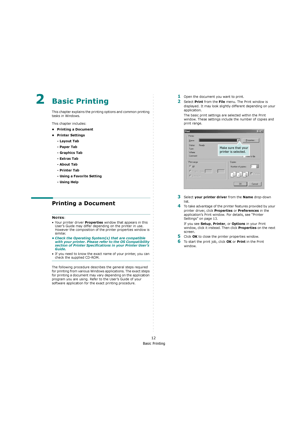 Sharp ML-4550 manual Printing a Document, Select your printer driver from the Name drop-down list 