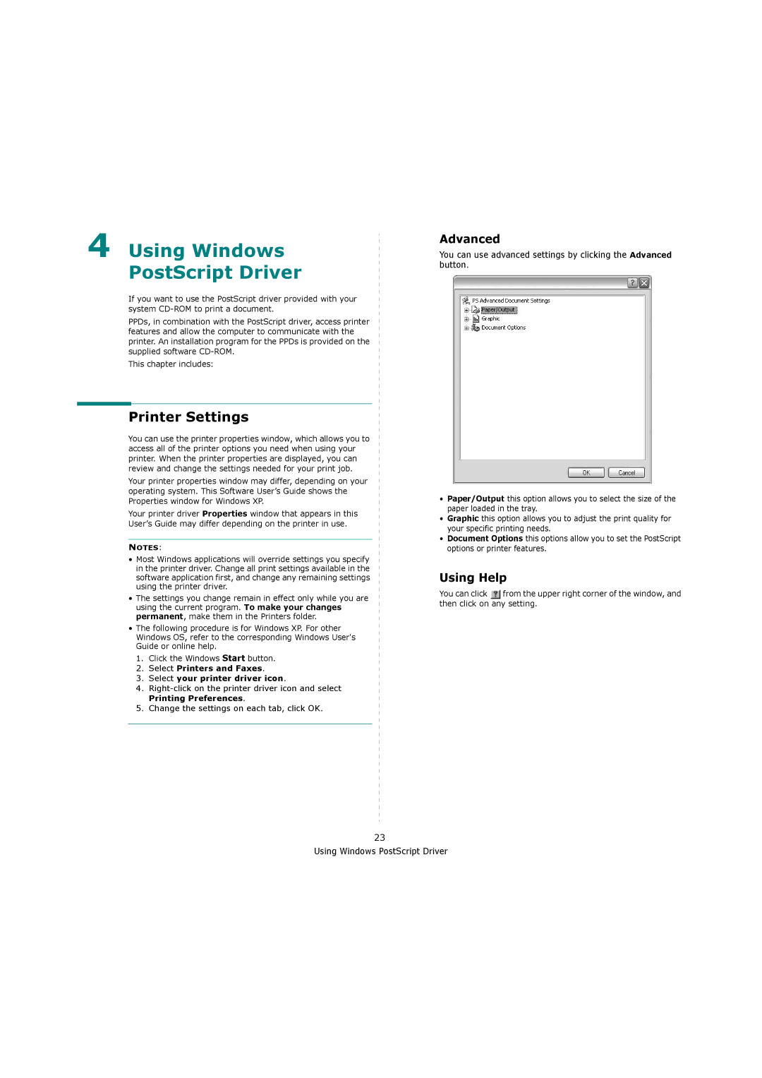 Sharp ML-4550 manual Using Windows PostScript Driver, Advanced 