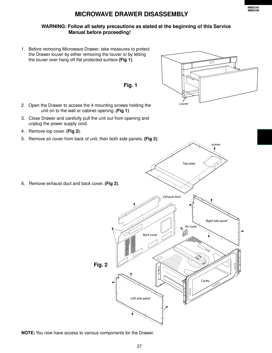 Sharp MMD24S, MMD24B manual Microwave Drawer Disassembly 