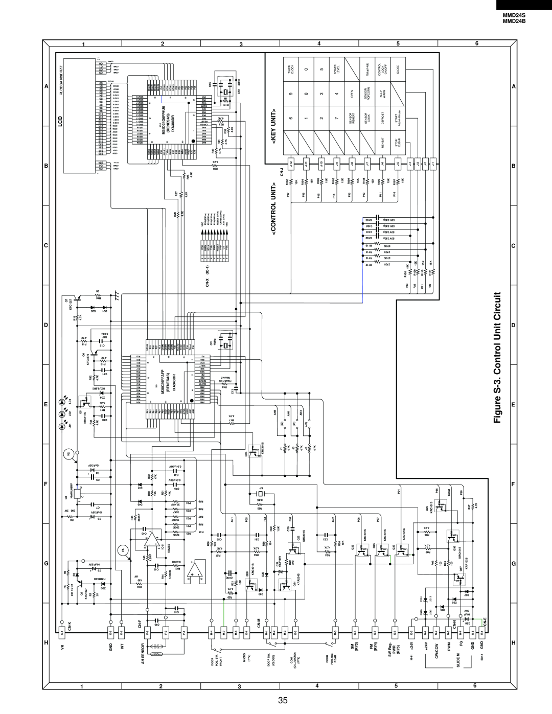 Sharp Unit, Control, MMD24S MMD24B, F G H, Cn-J, IC-1, Cn-X, Cn-F, Ah Sensor, SW Reg. PWR RY5, Cn-E, Cn-N, +24V, Cw/Ccw 