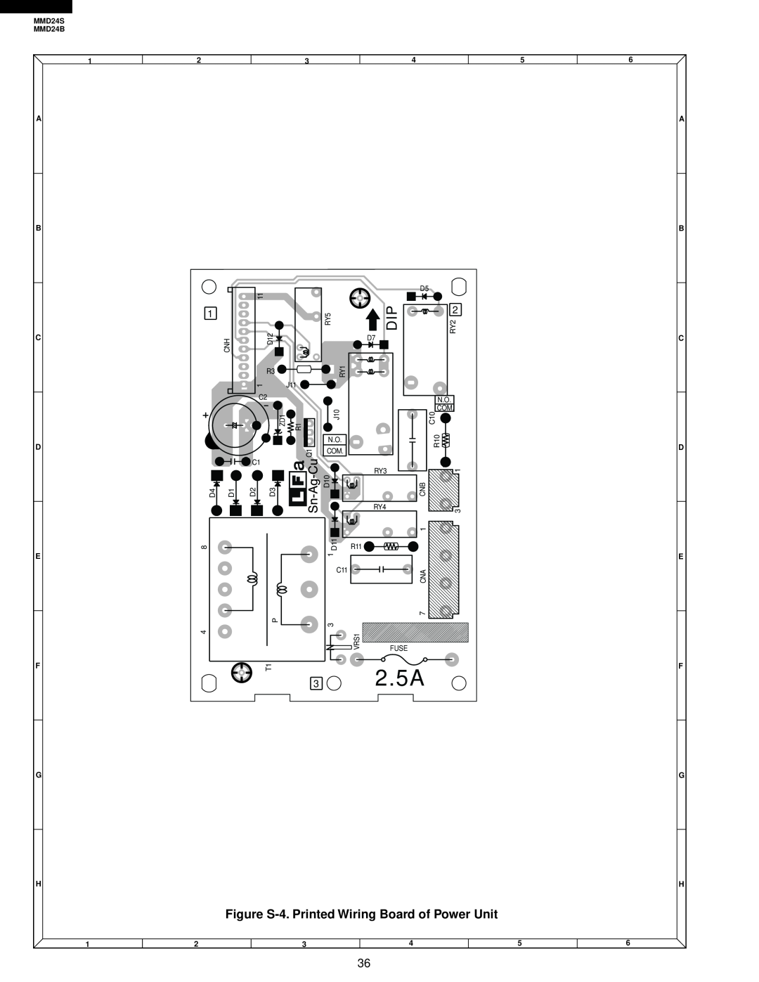 Sharp manual 2.5A, Figure S-4. Printed Wiring Board of Power Unit, MMD24S MMD24B, A B C D E F G H 