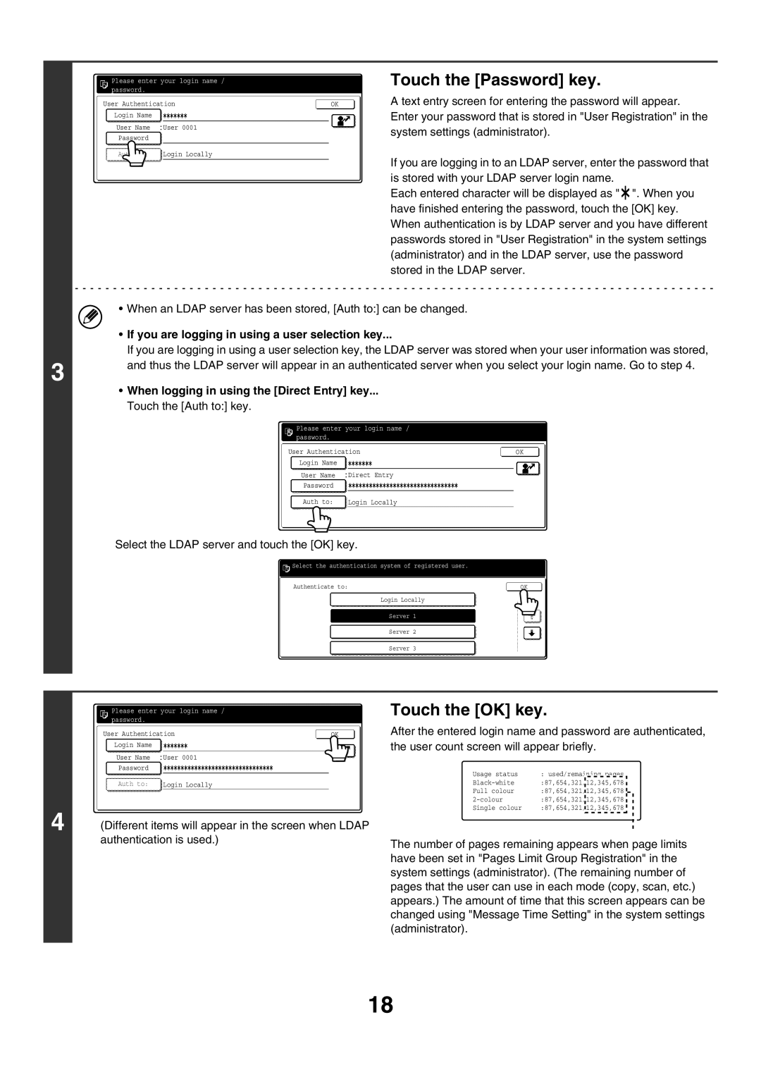 Sharp MX-2700G, MX-2300G manual Touch the Password key, If you are logging in using a user selection key 