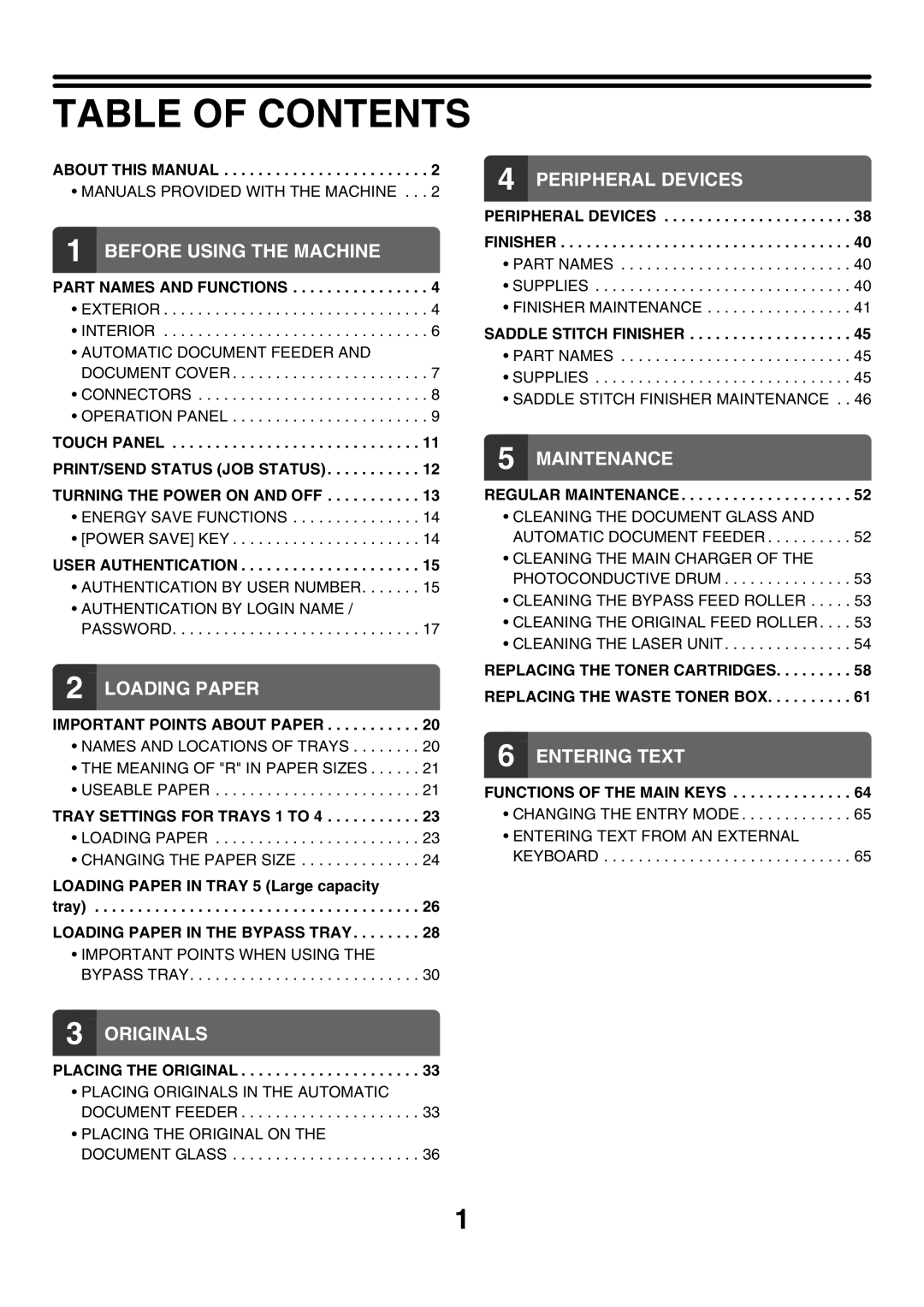 Sharp MX-2300G, MX-2700G manual Table of Contents 